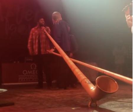 Andrew Beef Johnston gets involved in a horn blowing competition