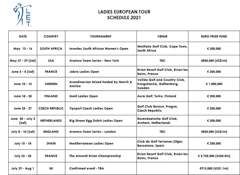 european ladies golf tour schedule